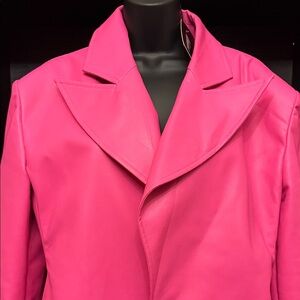 Vibrant Pink Faux Leather Women's Blazer